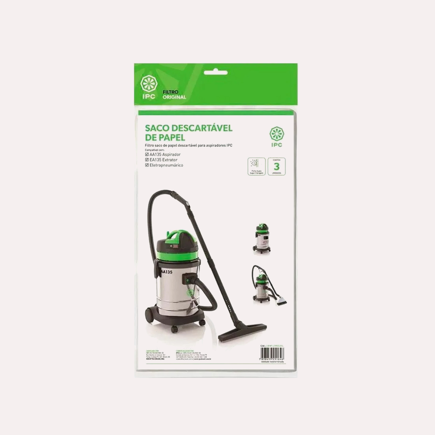 Kit com 3 Unidades de Saco Descartável para Aspirador A135 IPC - Imagem 2
